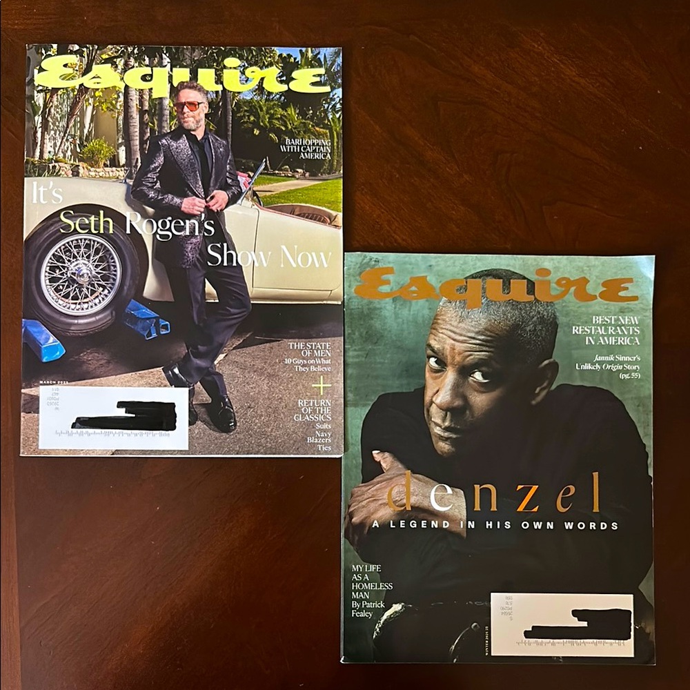 Esquire Magazine Winter 2024/2025 Denzel Washington, March 2025 Seth Rogen